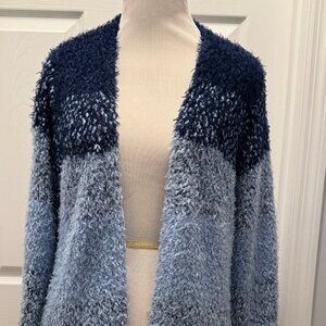 Southern Lady Cardigan, Soft, Dark and Light Blue, Size M